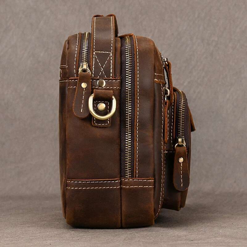 Vintage Crazy Horse Leather Briefcases Daily Office Fit 9.7" Ipad Men Cover Messenger Bags Men's Shoulder Bag Handbag