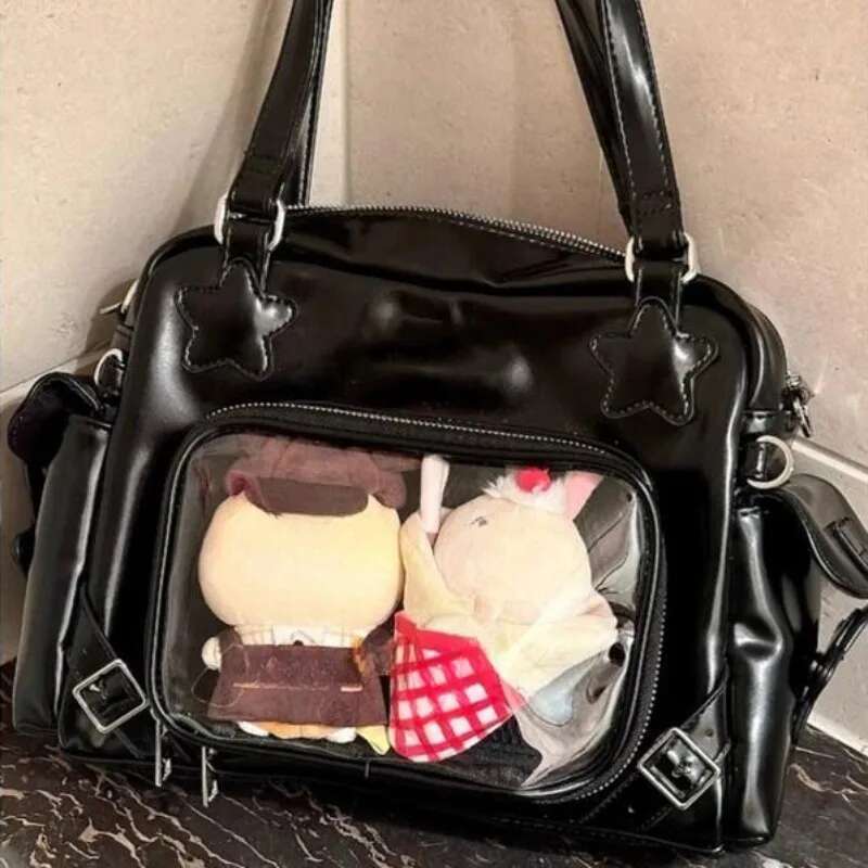 Black Y2k Shoulder For Women Gothic Fashion Lolita Jk Pu Leather Ita Bag Japanese Style New In Casual Female Handbag