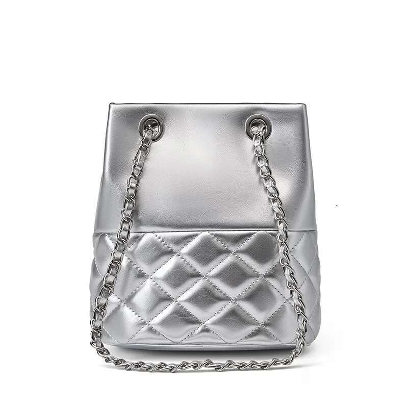 Women's Sier Leather Small Fragrance Ringus Chain Bucket Niche Shoulder Crossbody Bag