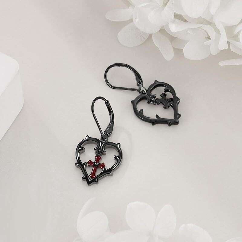 New Dark Series Gothic Personality Simple Fashion Love Red Frame Cross Earrings Female Accessories