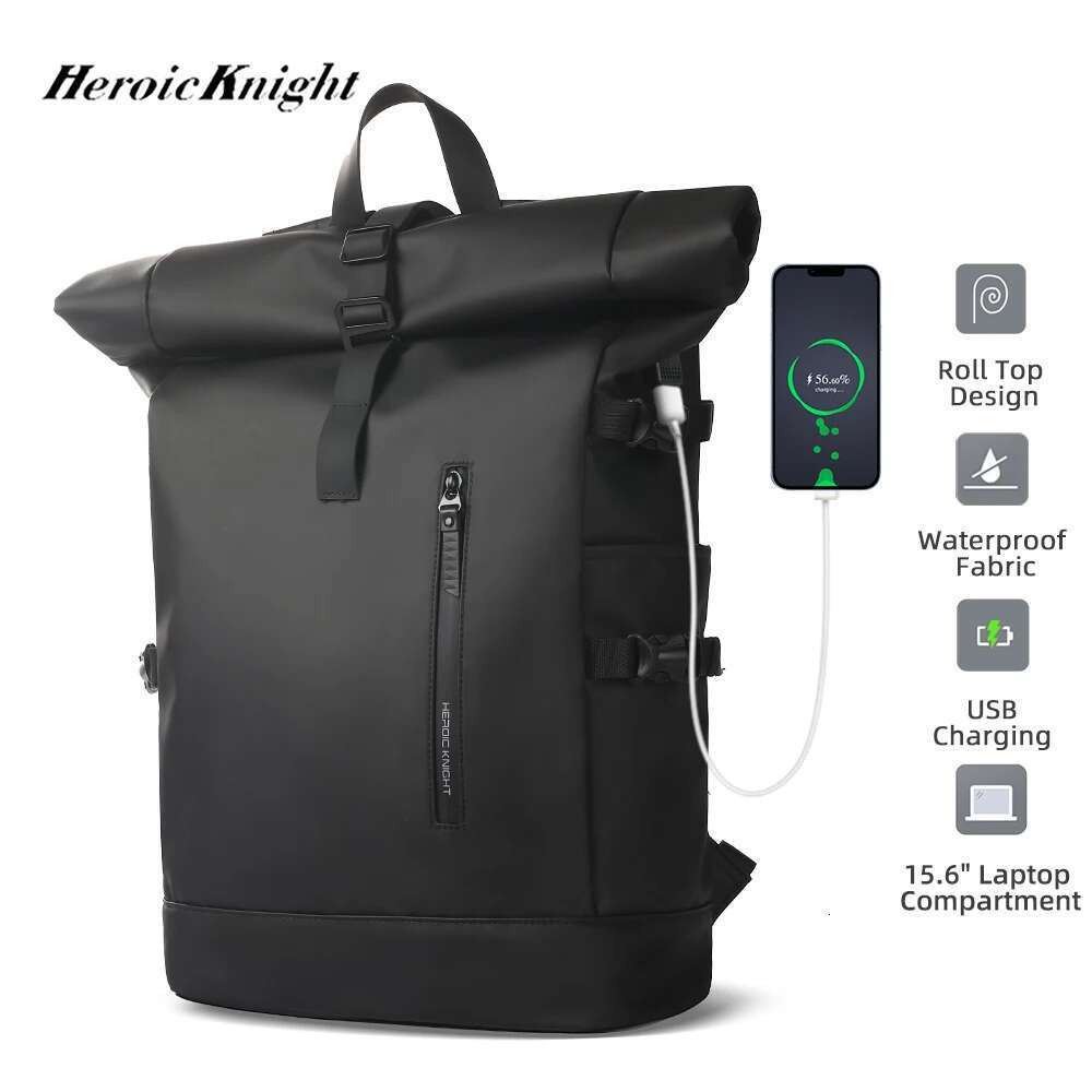 Heroic Knight Men's Travel Expandable 15.6 Inch Laptop Bag with USB Port Waterproof Rollup Backpack Leisure Mochilas