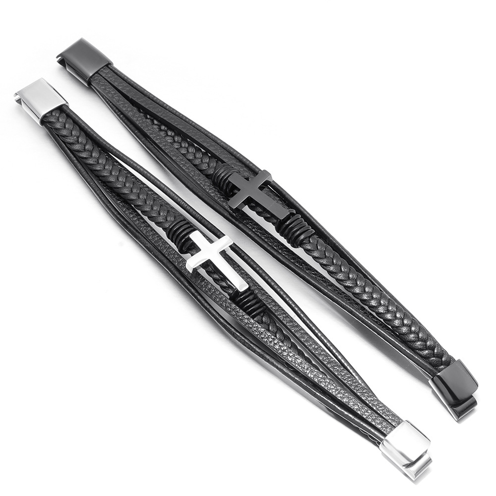Sophisticated Designer Style Magnetic Cross Necklace for Him | High-Quality Genuine Leather Strap