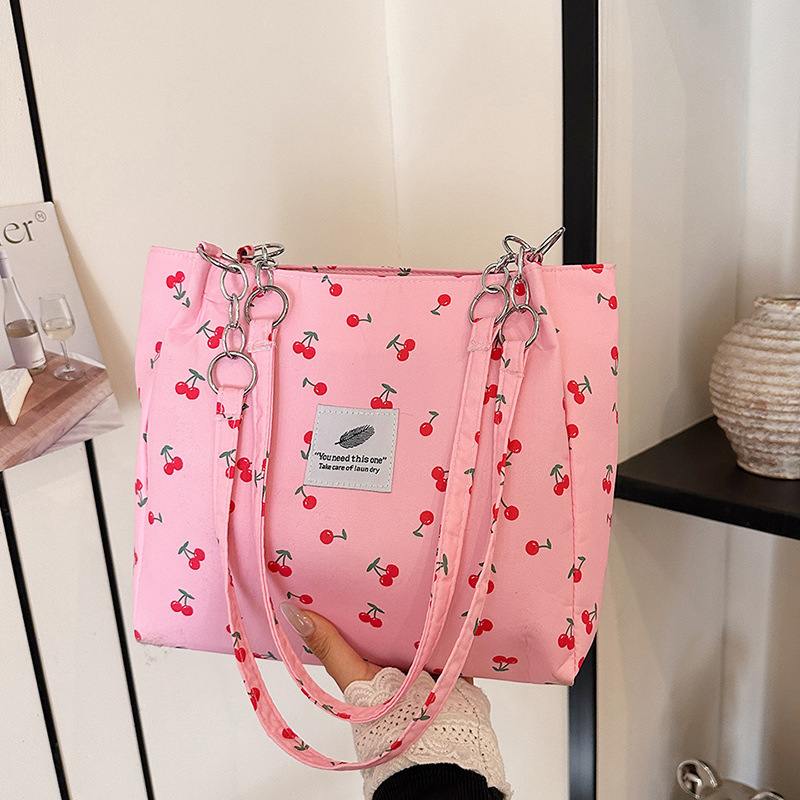 Free Delivery Designer Bag Fashion Fresh Cherry Printed Tote 2025 Winter Large Capacity Elegant Versatile Women's Bag Luxury Bag