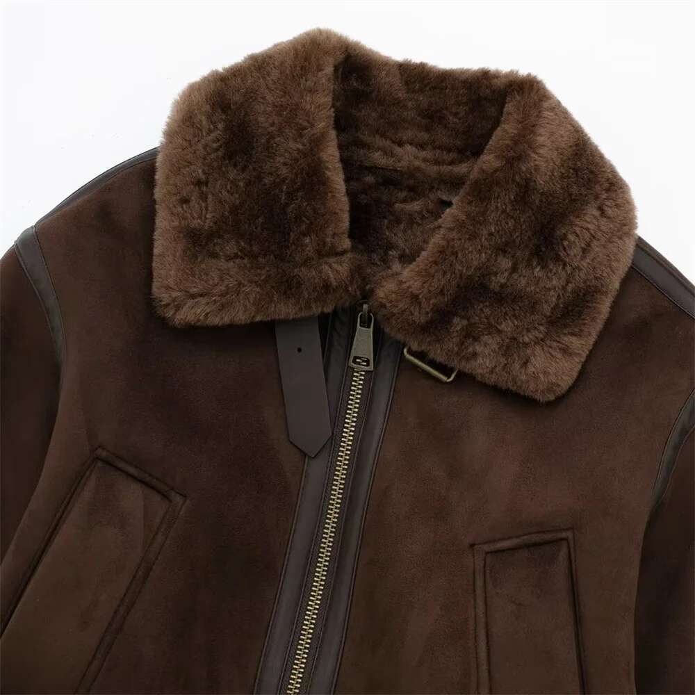 Unizera2023 Autumn And Winter New Women's Casual Standing Neck Contrast Strap Decoration Loose Double Sided Jacket Coat