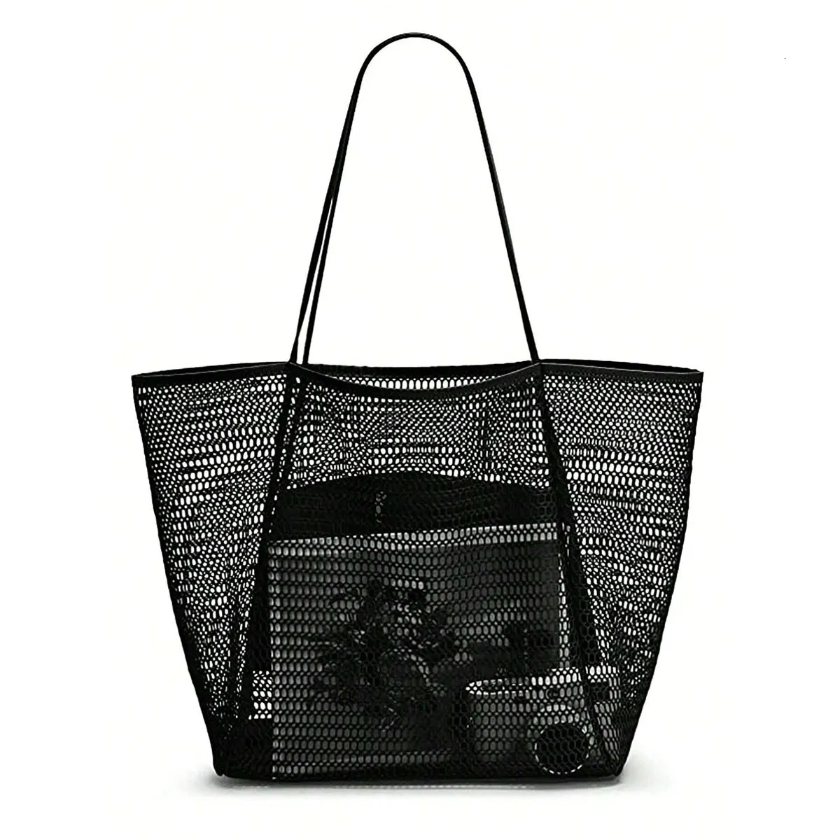 Mesh single shoulder tote bag for women hand-held for washing swimming clothing storage beach bag 250515