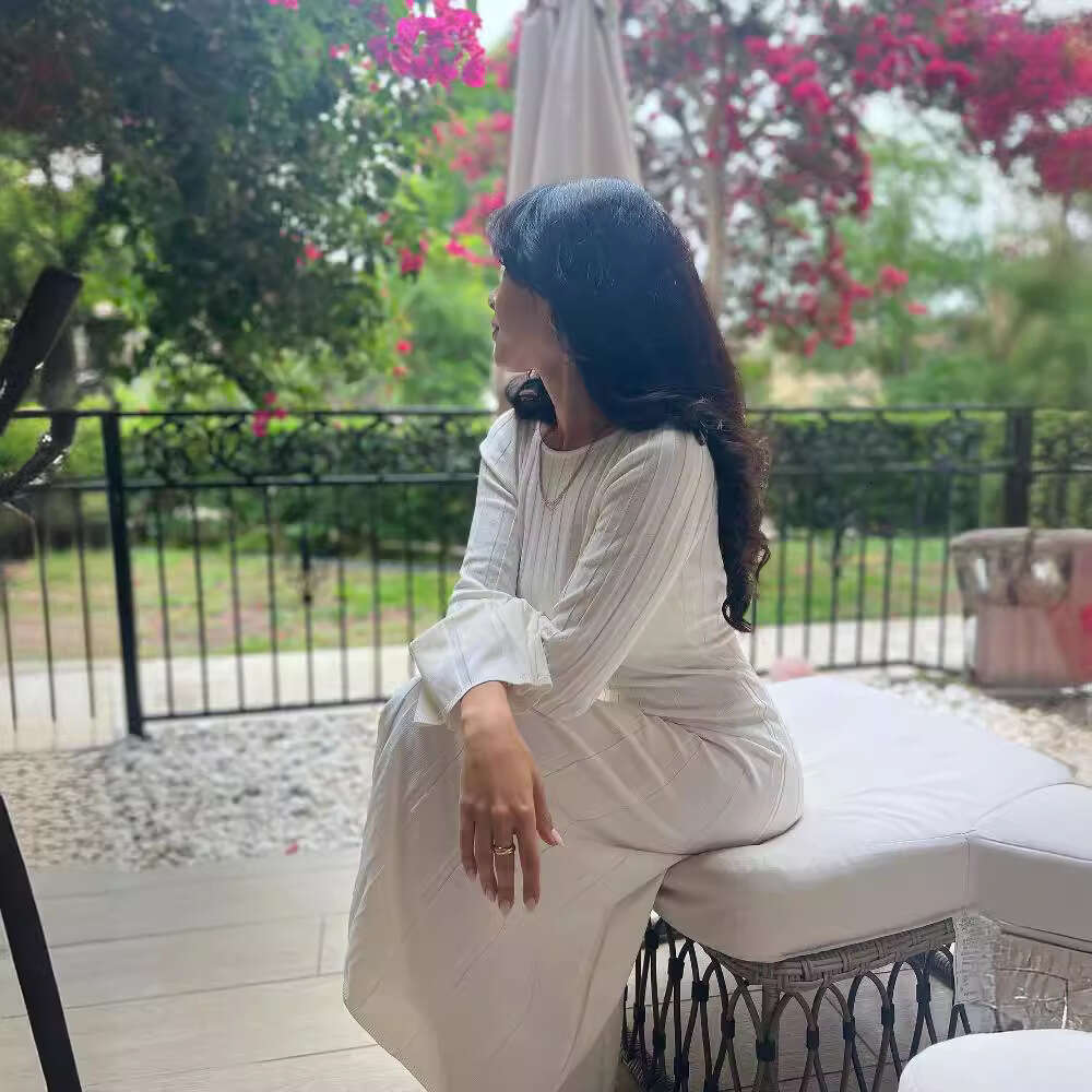 White Dress Maxi Dress 3-Color Autumn And Winter Dress, Casual Core Yarn, Slimming Round Neck, Big Pit Stripe, Backless A-Line Knitted Long Skirt For 
