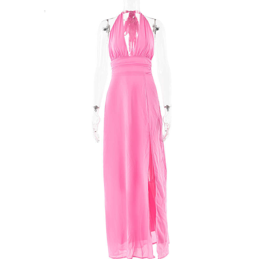 White Dress Maxi Dress Instagram Sexy Spicy Girl Hanging Neck V-Neck Tie Up Open Back Women's Fashion Style Long Dress Spring/Summer KQ