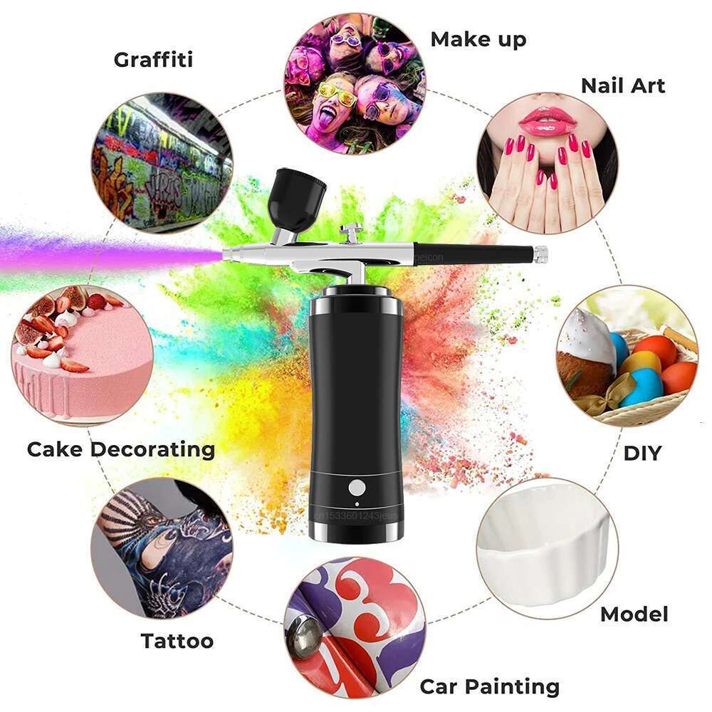 With Portable Airbrush Nail Art Compressor For Cake Painting Crafts Air Brush Kit Nails Spray