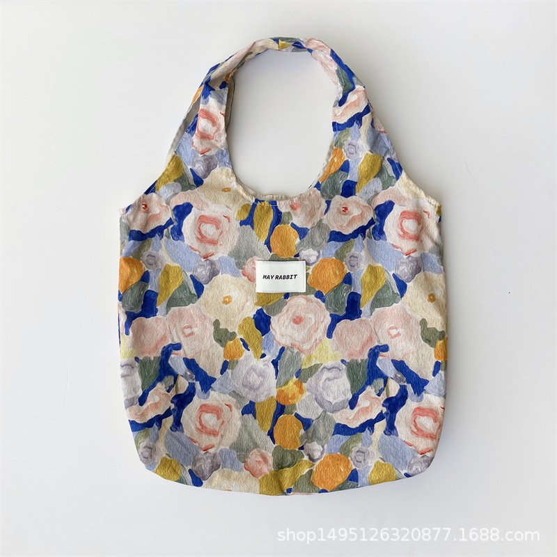 Top quality Brand High Quality Instagram oil painting flower canvas casual shoulder cloth portable large student sweet vest bag trendy