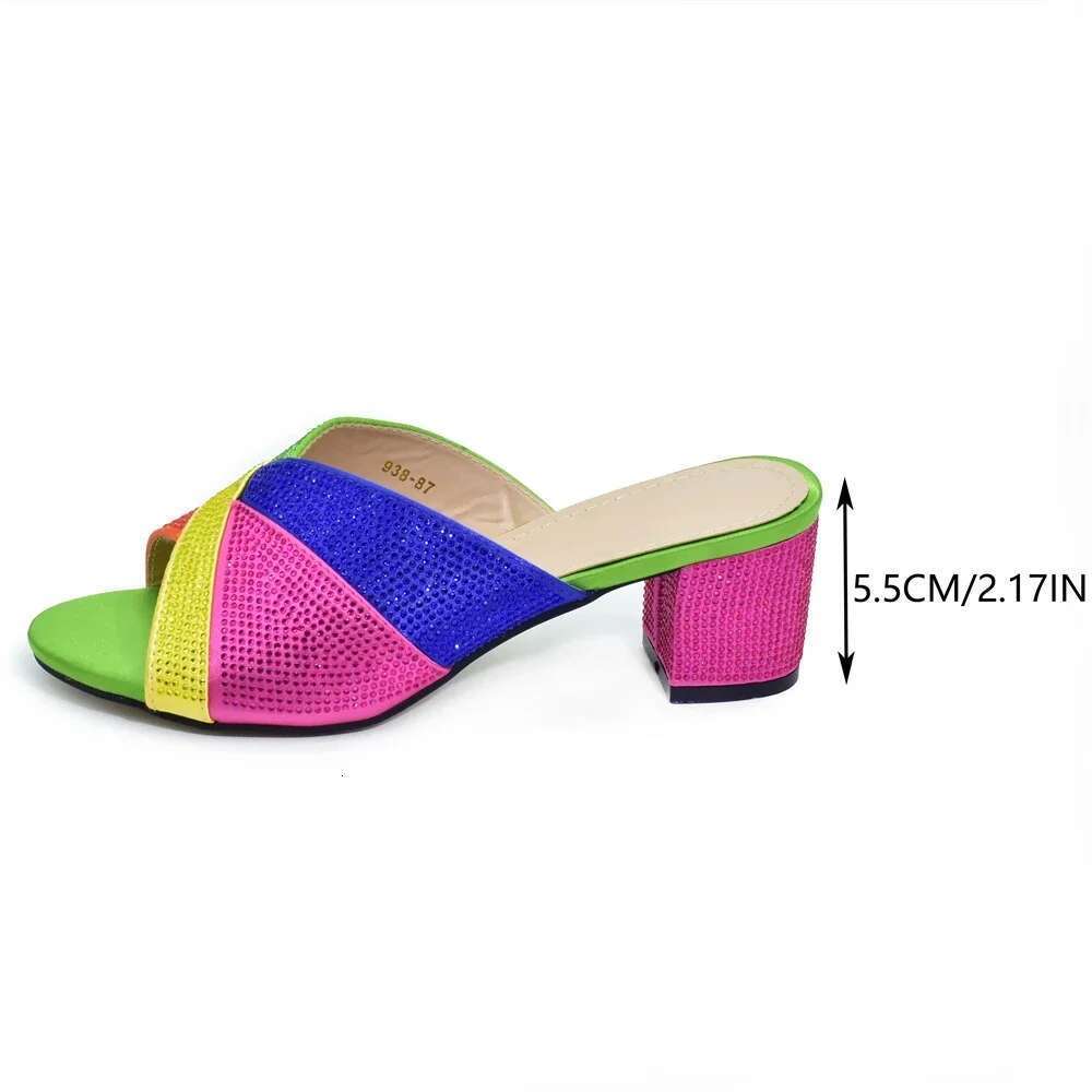 Latest Design Women Rhinestone Crystal Pumps Elegant Low Heels Slippers Sandals Party African Wedding Shoes Bride