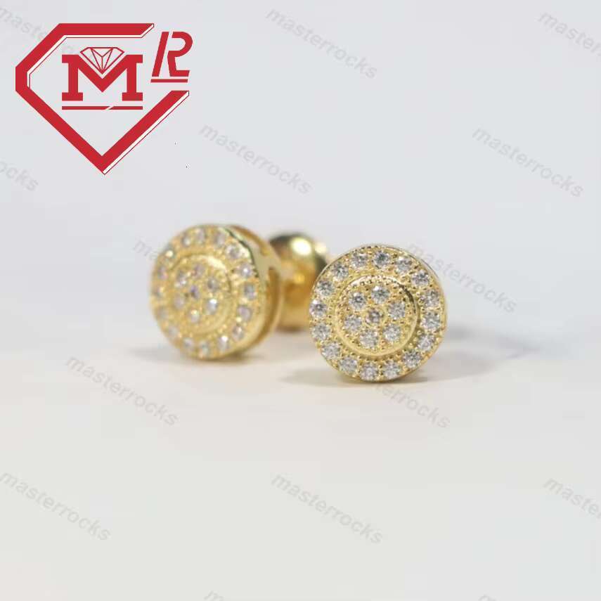 Hip hop men's spiral back cluster 14k plated gold and sier ice out silica earrings