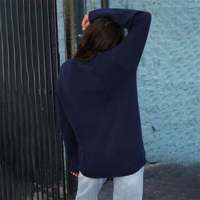 Lamuusaa Women Sweaters Y2k Clothing Stripe Flag Print Round Neck Long Sleeve Loose Pullovers Knitted Jumpers Casual Streetwear