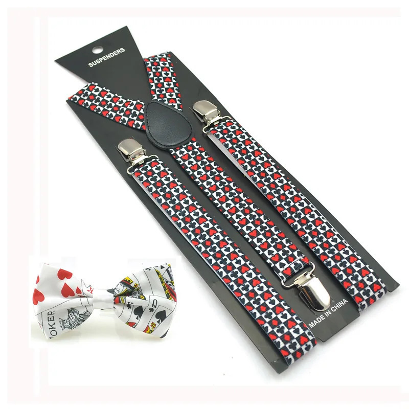 Fashion Poker Novelty Mix Casual Suspenders For Pants Holder Butterfly Women Men Y-back Suspender Bow tie Set Gift 250515