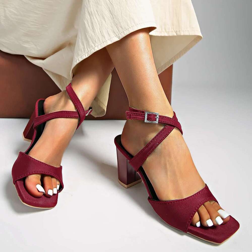 High Block Heel Wedding Open Toe Cross Strap Satin Women Heels for Prom Evening Formal Party Heeled Sandals