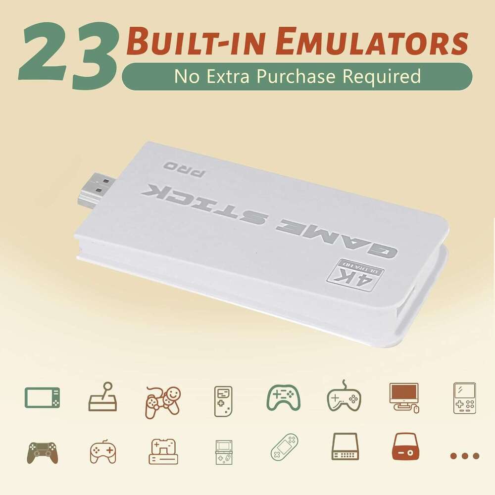 HRYYDS 2025 Retro Gaming Console Pro 4K HDMI 40,000+ Built-in Classic Video Games - Plug & Play Game Stick for TV with 2 Wireless Controllers | 23 Emu