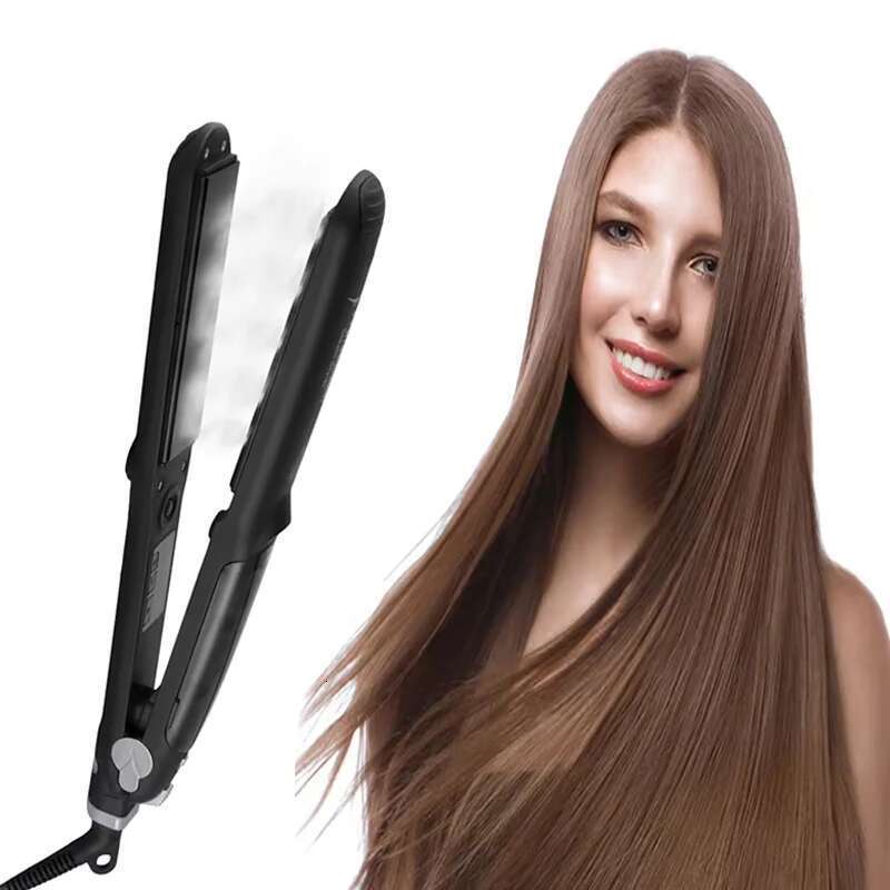 Women Flat Iron Salon Anti-scalding Straightener Steam Ceramic Heating 2 in 1 Hair Curler ElectricHair Styler Tools
