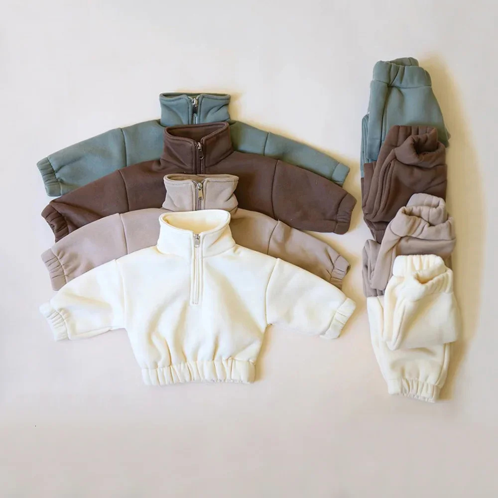 1-7Years Fashion Casual Kids Tracksuits Autumn Winter Thicken Turn-down Collar Sweatshirt Pant Children Toddler Sportswear Sui 250515