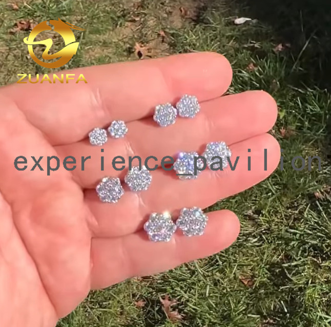 Pass Diamond Tester Classic Flower Cluster Moissanite Stud Earrings 925 Sterling Silver Moissanite Hip Hop Earring for Unisex