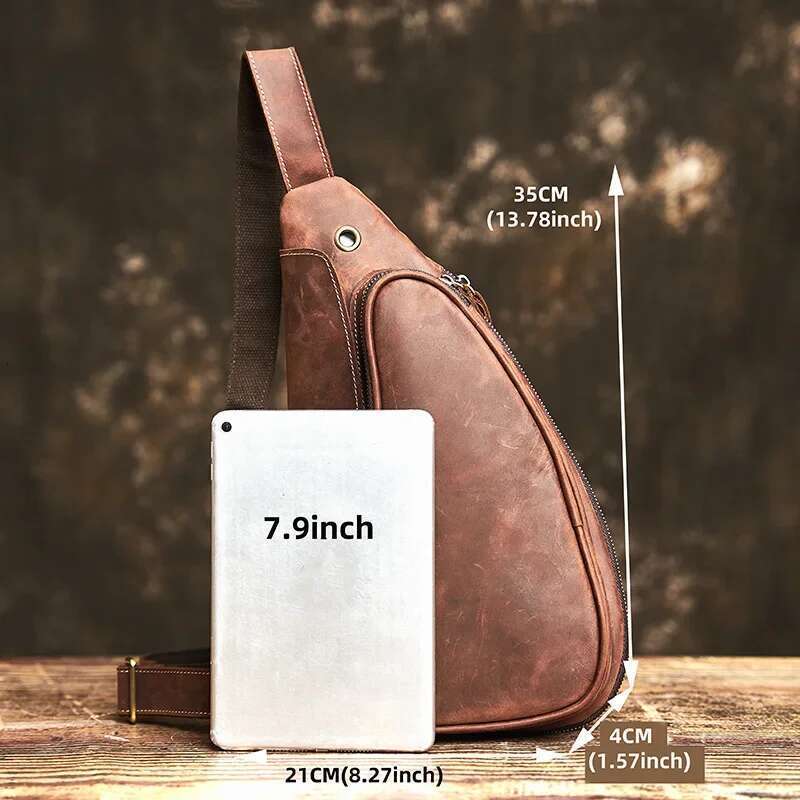 Nupugoo-Genuine Leather Vintage Chest Bag Men, Crossbody Shoulder, High Quality Leather, Multifunction Zipper For 9.7 Inch I
