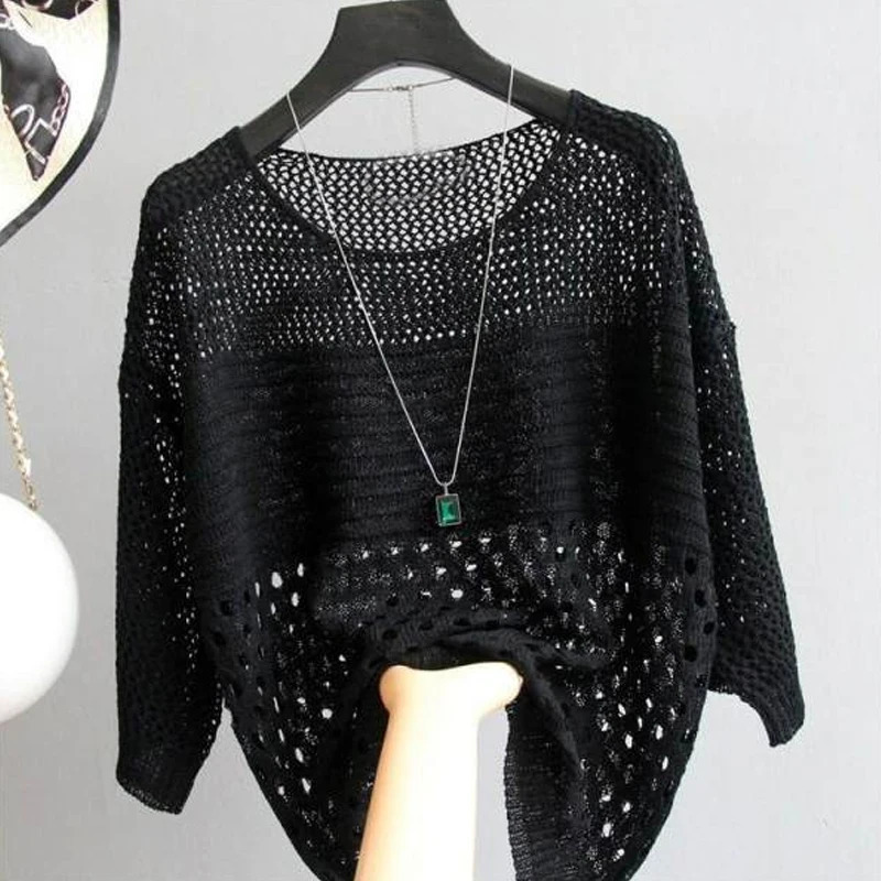 Summer Casual Loose Women Blouse O Neck Fashion Hollow Out See Through Tops Female Blusas Mujer Covers Elegant Thin Shirts 250515