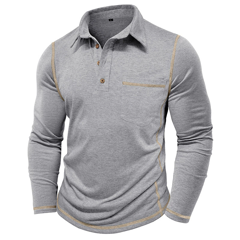 XXXL Men's Casual Polo Shirts Classic Long Sleeve Basic Button T-Shirt Lightweight Cotton Golf Tops with Pocket Tops Tees