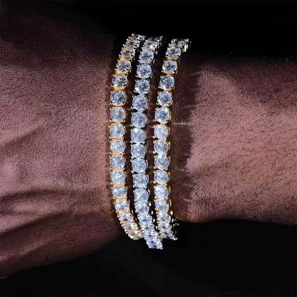 Trendy Brand Men S925 Silver Fine Chain Bracelet Cross-Border Hip Hop Customized Tennis Chain Moissanite