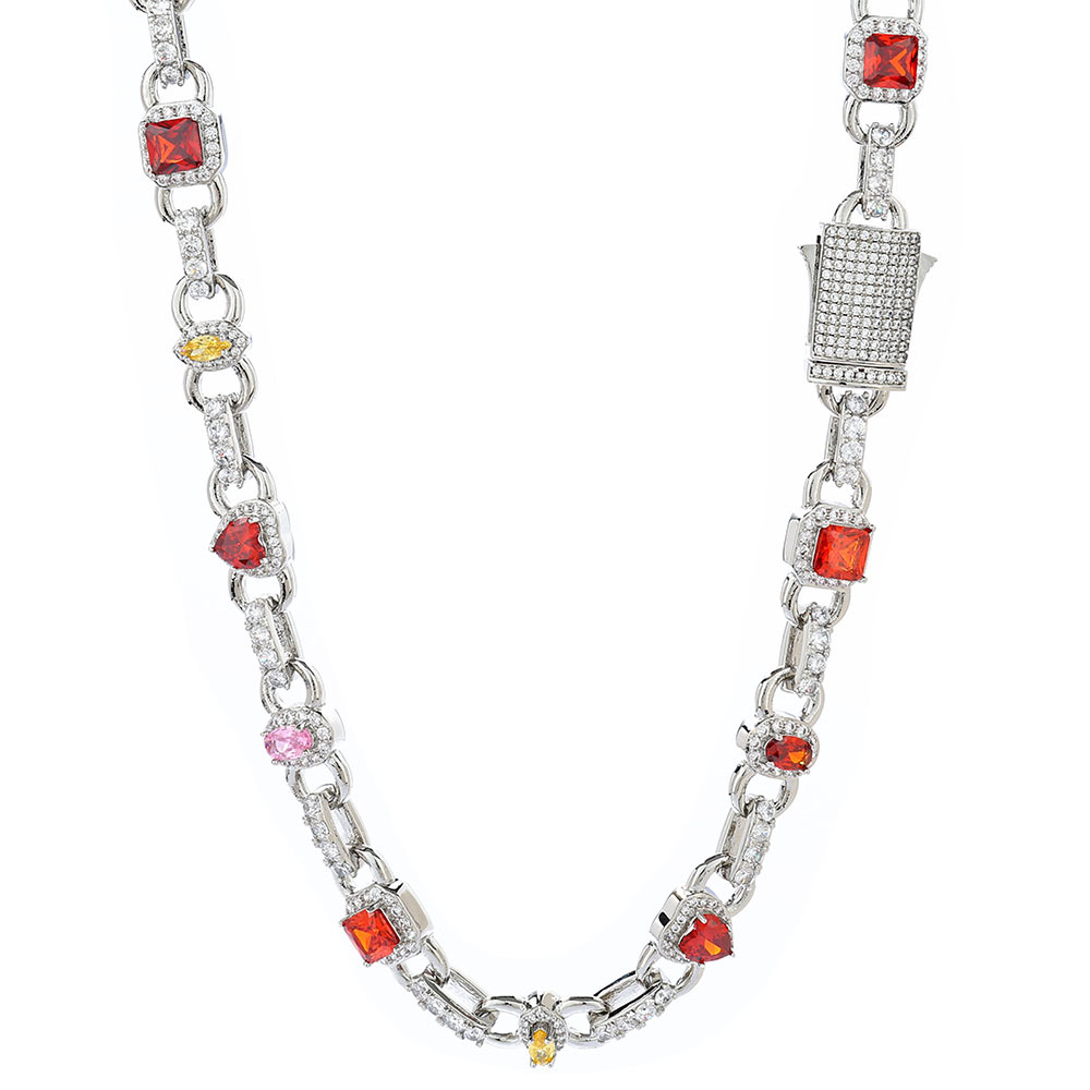 European and American hip-hop S925 silver colored gems jewelry necklace trend Mosangshi VVS men's necklace bracelet free distribution.