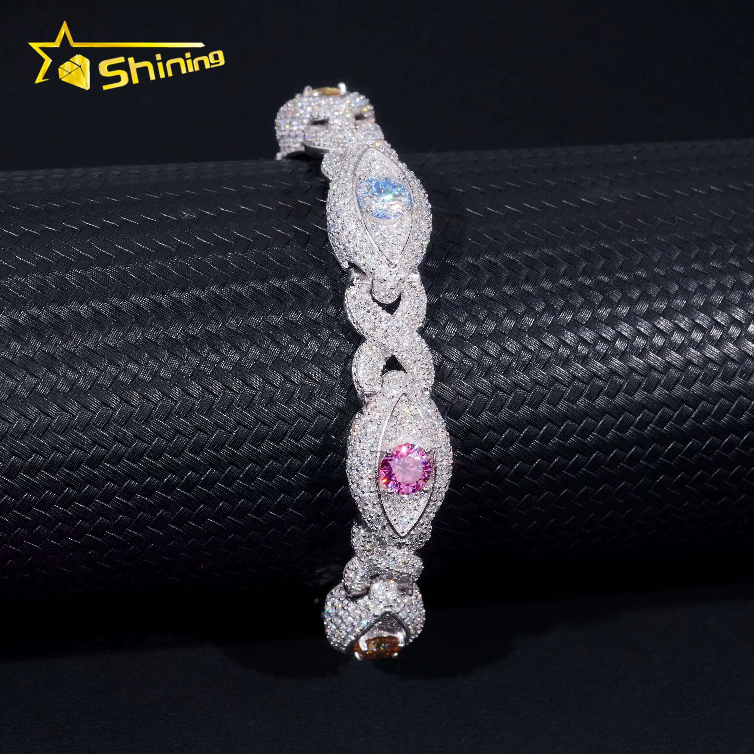 New Design Pass Diamond Tester Silver 925 Gold Plated Hip Hop Jewelry 12mm Big Eye Colored Custom Moissanite Cuban Link Bracelet