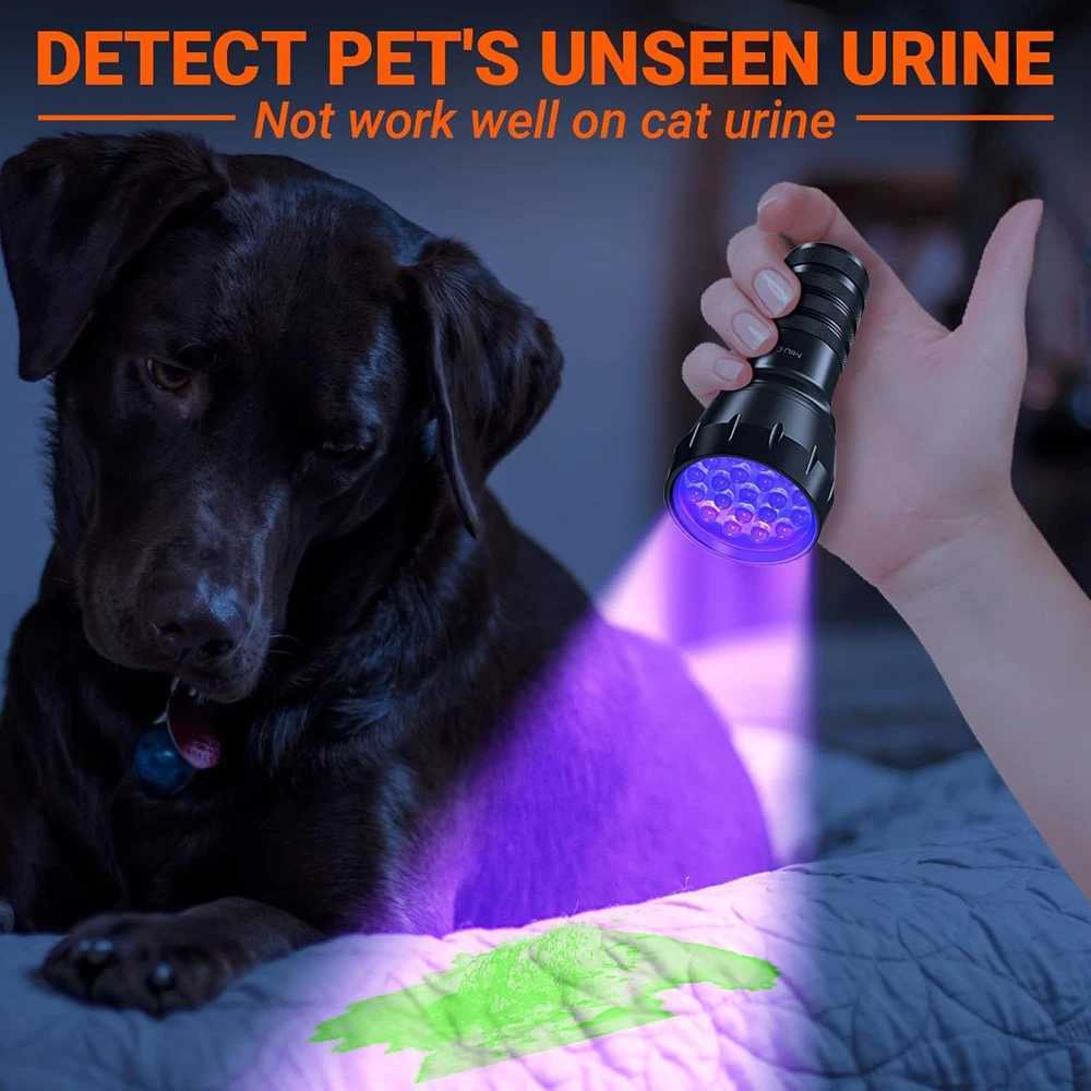 Black Light UV Light 21LED UV Light 395-400nm LED UV Flashlight torch light lamp safety UV detection For Pet Urine Stains Z250514