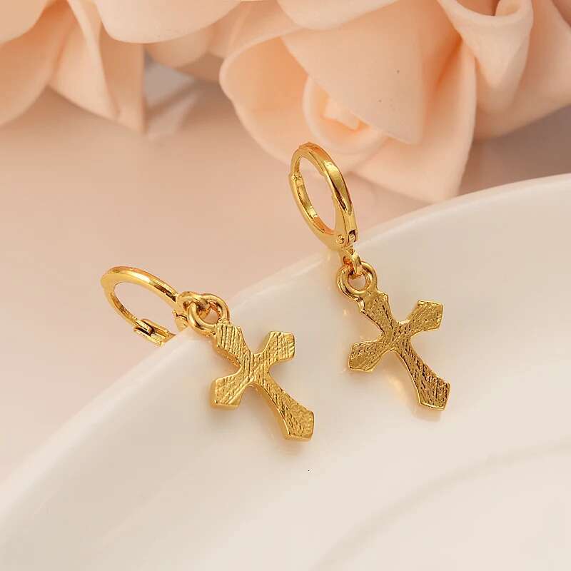 Color Jesus Cross Pendant Necklace Earrings Jewelry Gold Christian Jewelry Sets For Women Girl Gifts