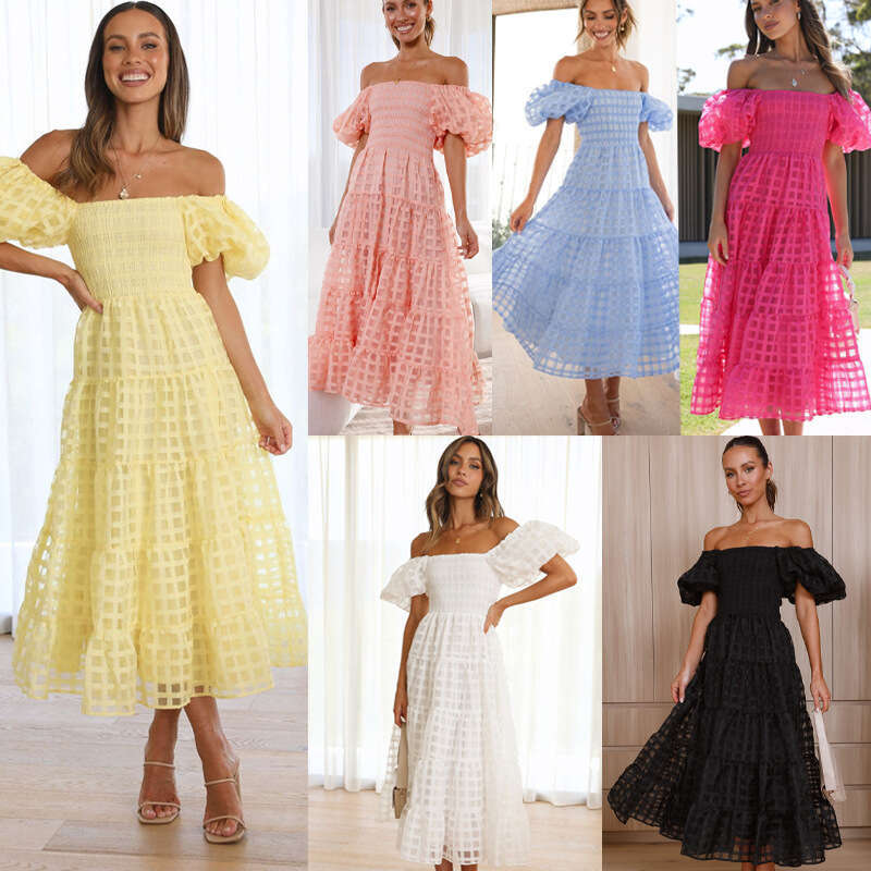 2025 new one-piece collar lantern sleeve layered patchwork dress