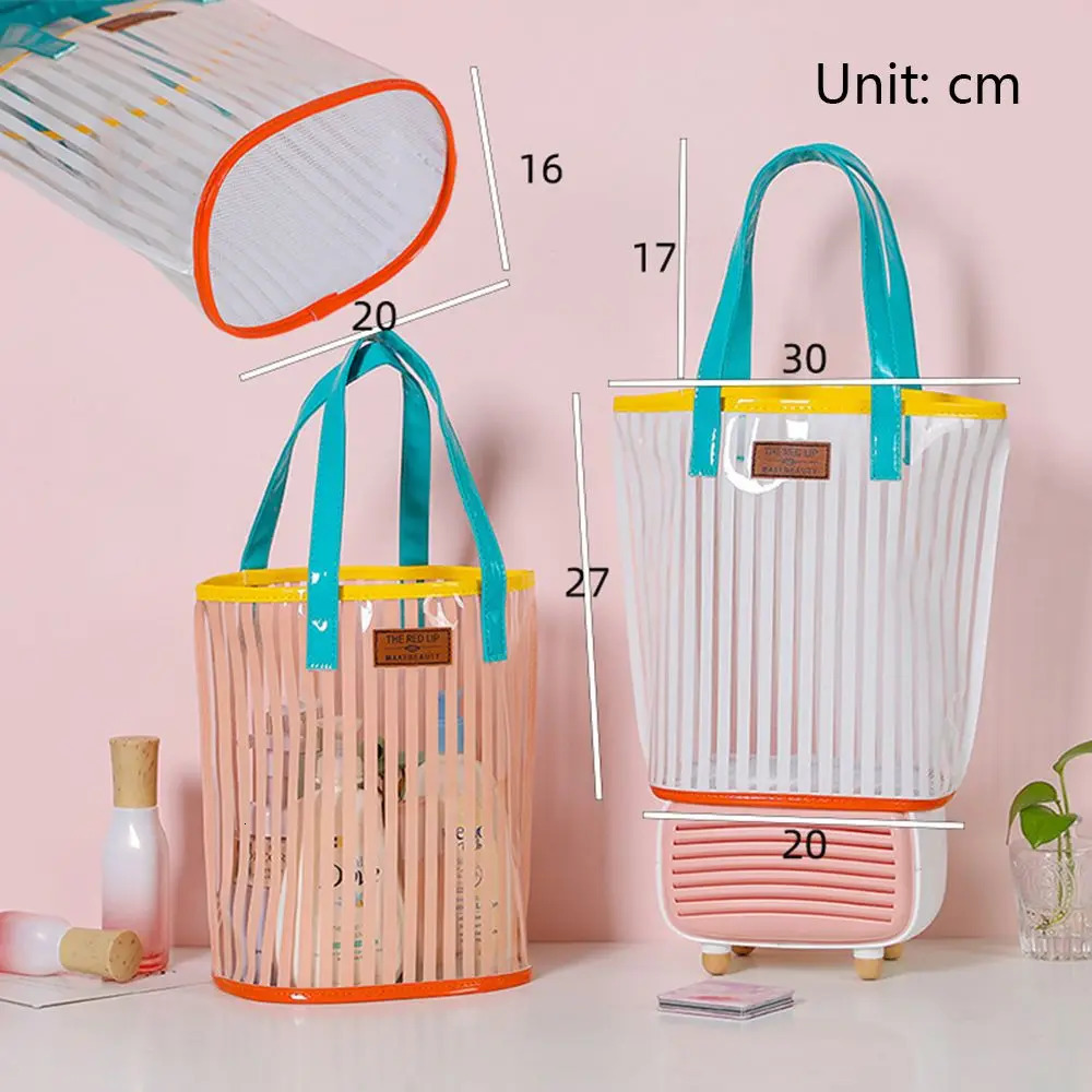 Summer Transparent Stripe Print Clear handbag For Women Beach Bag Large Capacity Shoulder Bags PVC Waterproof Shopping Bags 250515