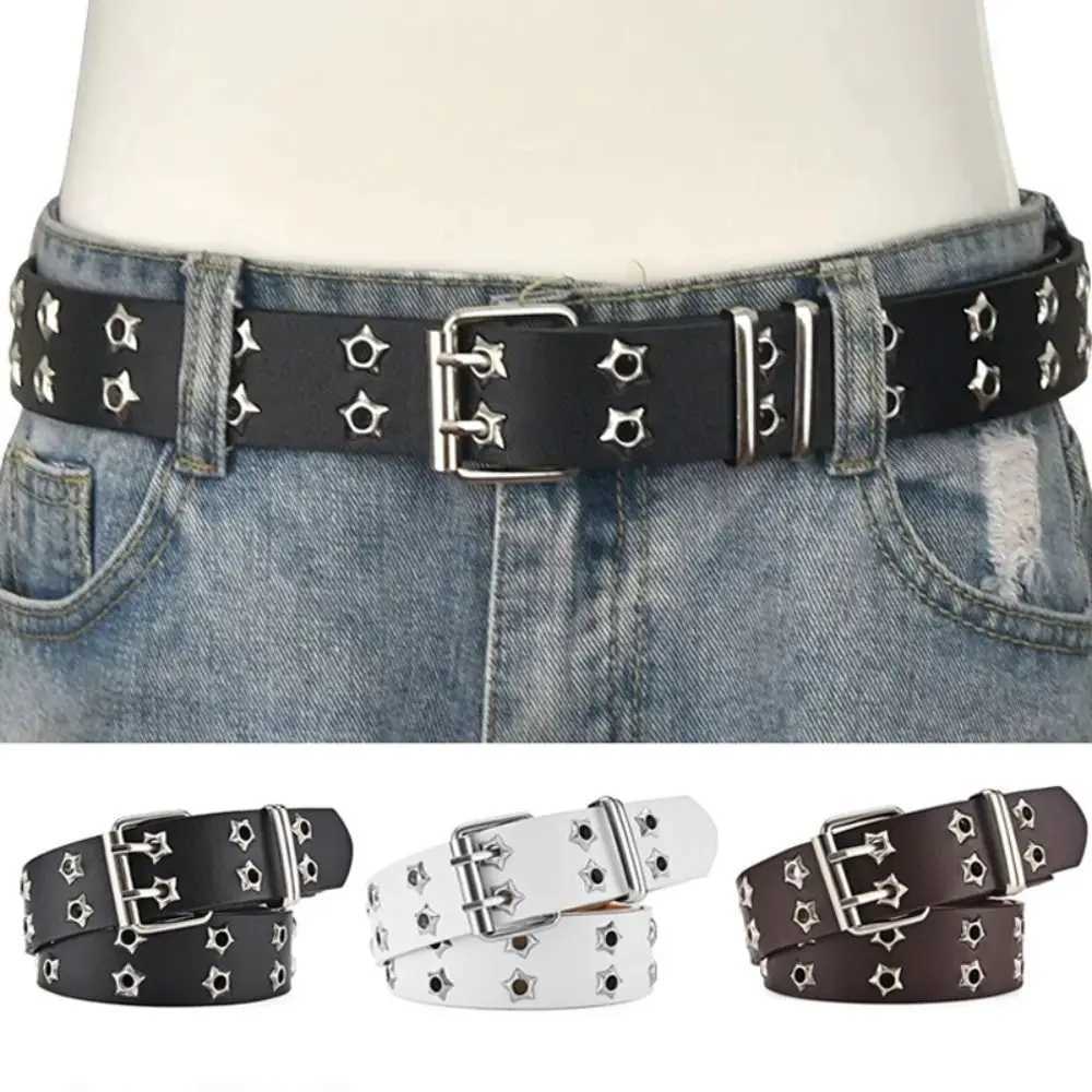 Adjustable Punk Waist Belt Double Pin Buckle Y2k Style Belts Rivet Belts For Men Women Double Star Eyelet Grommet Waist Strap Y250515
