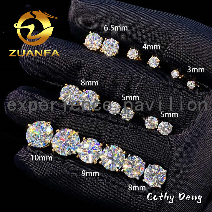Luxury Affordable Price Screw Back VVS Moissanite Hip Hop S925 Silver 10K 14K Gold Diamond Round Solitaire Stud Earrings