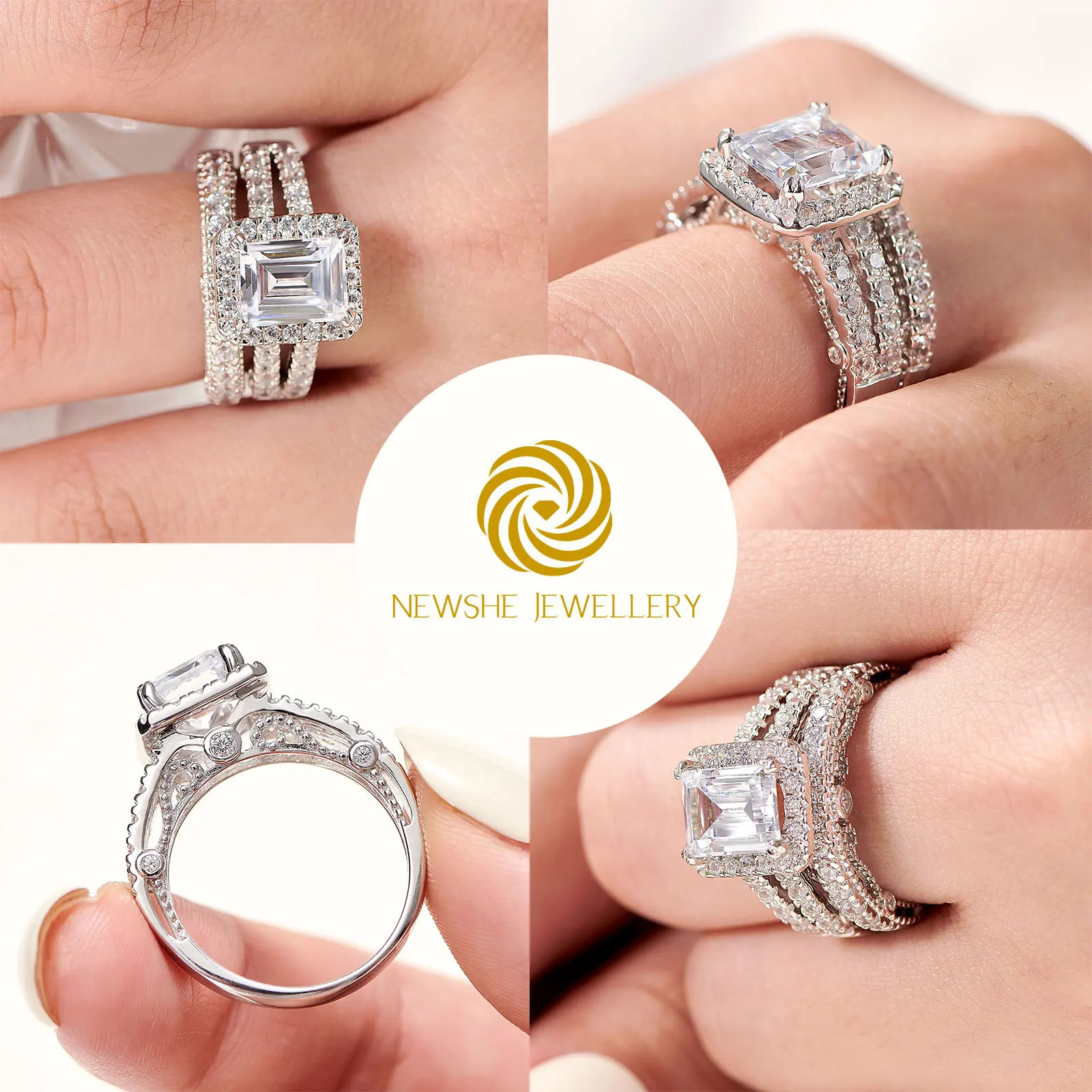 she 925 Sterling Silver Vintage Emerald Cut AA Cubic Zircon Wedding Engagement Rings for Women Bridal Set Fine Jewelry 250515