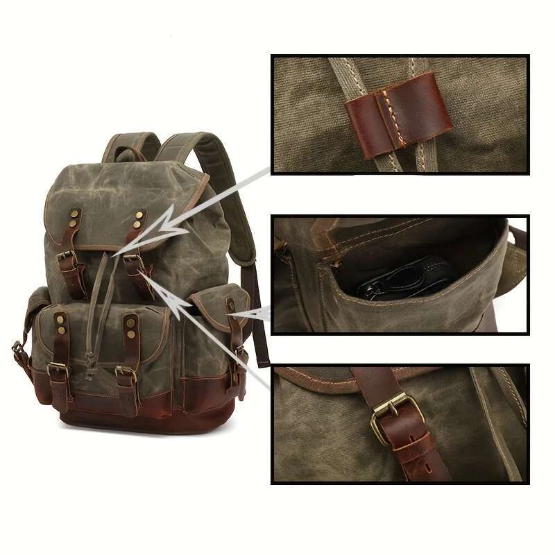 Vintage Men's and women's backpacks Outdoor sports bag waxed canvas waterproof travel computer backpack