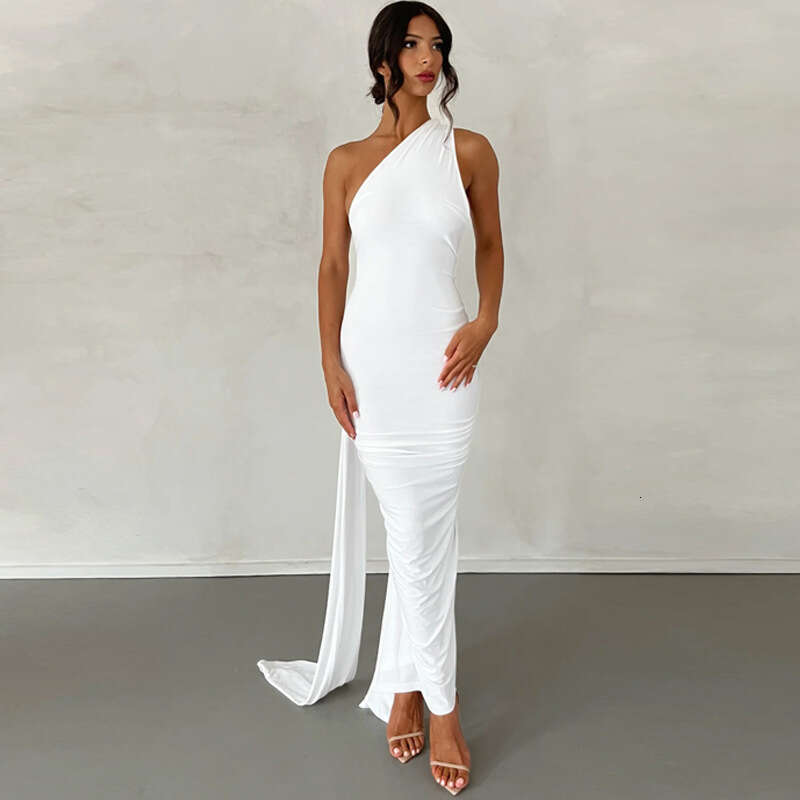 White Dress Maxi Dress Wind Women's Clothing 2025 Summer New Product Sexy Backless Pleated Slim Fit Solid Color Sleeveless Temperament Dress KQ