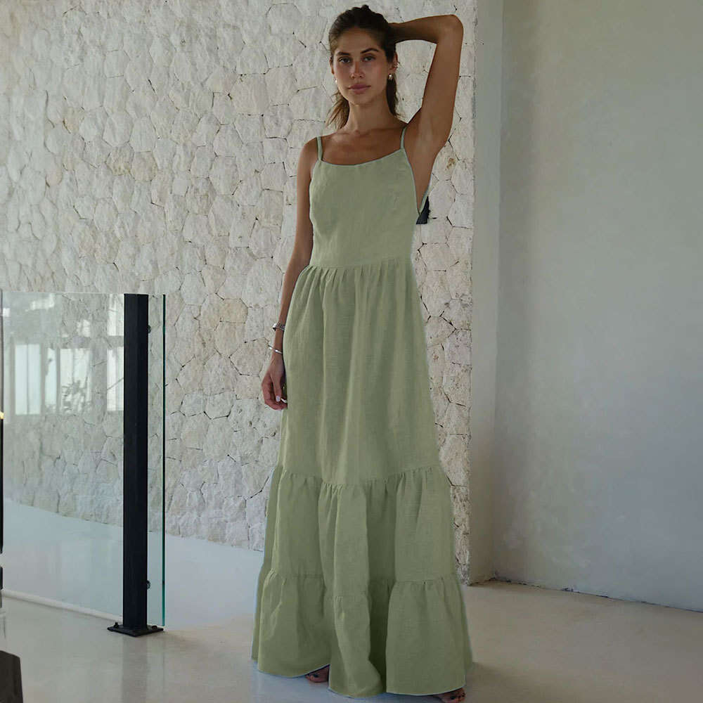 White Dress Maxi Dress Camisole 2025 Hot And Sexy Backless Strap Extra Long Cake Camisole Dress KQ