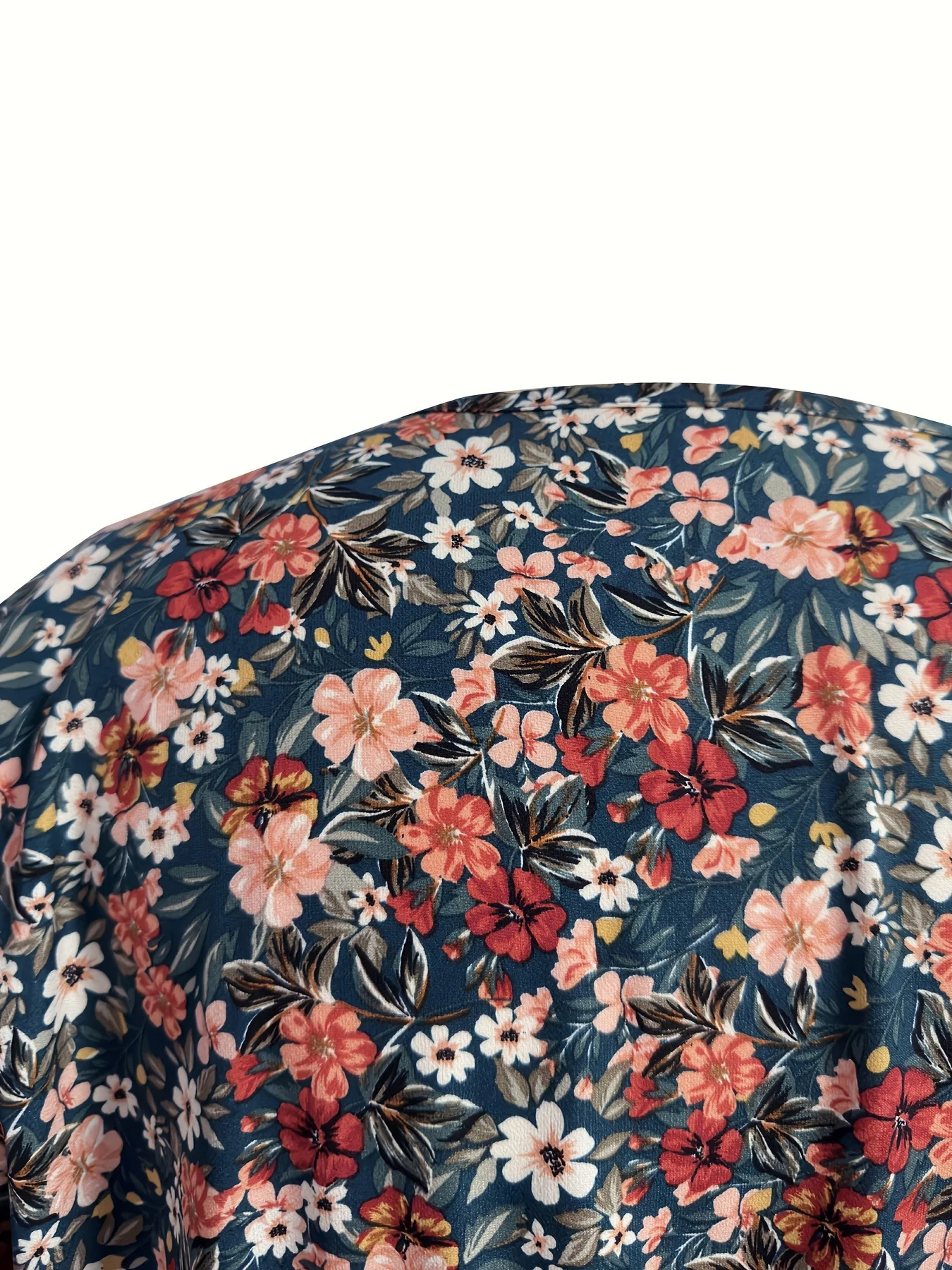Plus Size Womens Pleated Floral Round Neck Casual Midi Dress with Fringe Detail Polyester 3/4 Sleeves Ruffle Hem Dress 250509