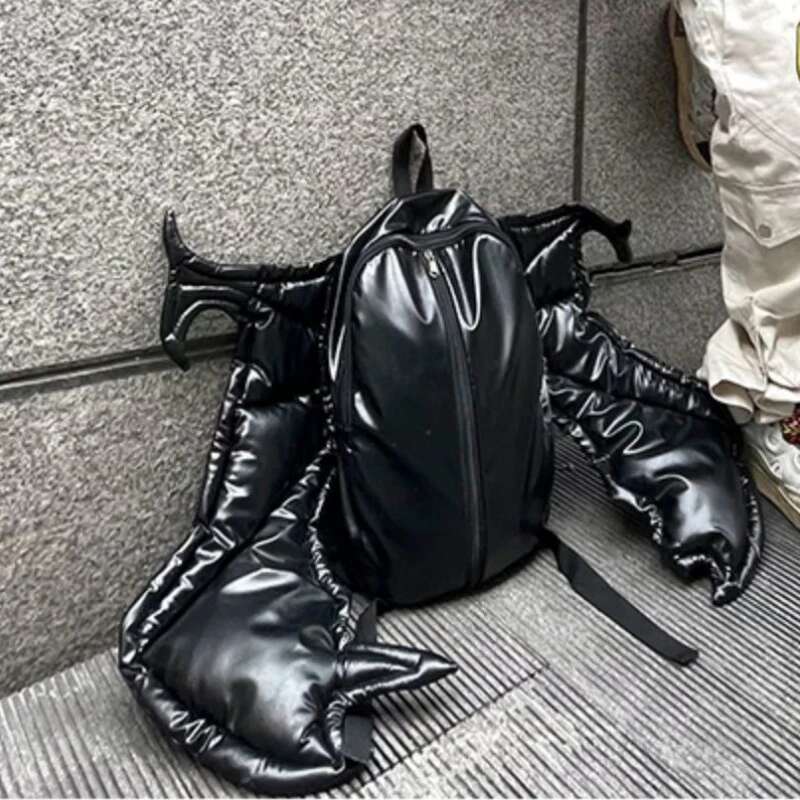 Personality Streetwear Hip-hop Bat Bags Y2k Aesthetic Fashion Vintage Backpack Pu Leather Zipper Casual Backpacks Design