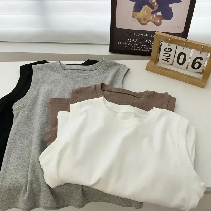 Tank Top Camisole Vest for Women Round Neck Colourful Basic Sleeveless Undershirt Cotton Tees with Coverage Side Cleavage 250515