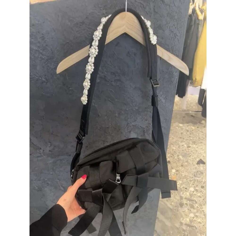 Canvas Bag Sweet Lovely Minority Literary Crossbody Bags Bow Patchwork Pearl Shoulder All-Match Exquisite Personalized