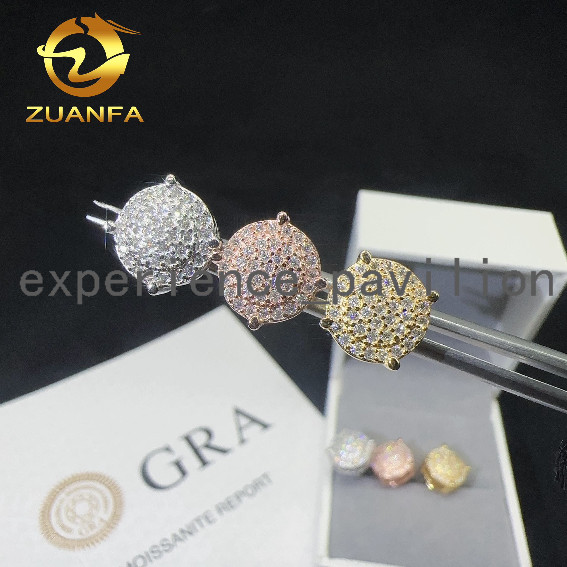 Moissanite Earrings 18k Gold Plated Hip Hop Jewelry 4 Prong Full Diamond Stud Earrings 925 Silver Rapper Ear Ring