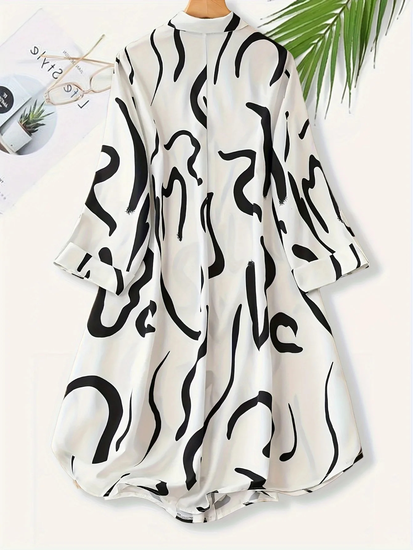 Plus Size Womens Fashionable Shirt with Striped Print Long Sleeved Flip Tie Button Casual Commuting 250515