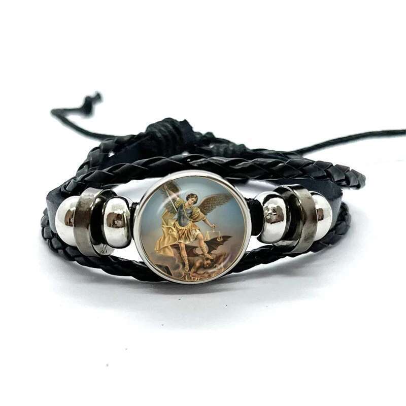 Amulet Symbol Bracelet Archangel St.Michael Protect Me Saint Shield Glass Time Gem Russian Orhodox Woven Bangle For Women Men