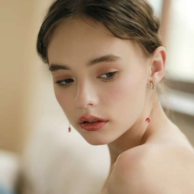 Spring's Little Grass Sprout Design by Master Pigeon Blood, Same Style Red Zircon Love Long Earrings, Versatile and Elegant