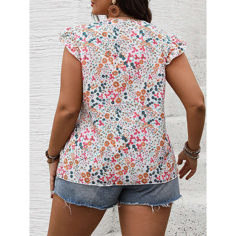 Plus Size Gothic Women T Shirt Shirt Women Tee Shirt Designer Clothing Women Summer New V-neck Sleeveless Short with Lotus Edge Pullover Print Casual 