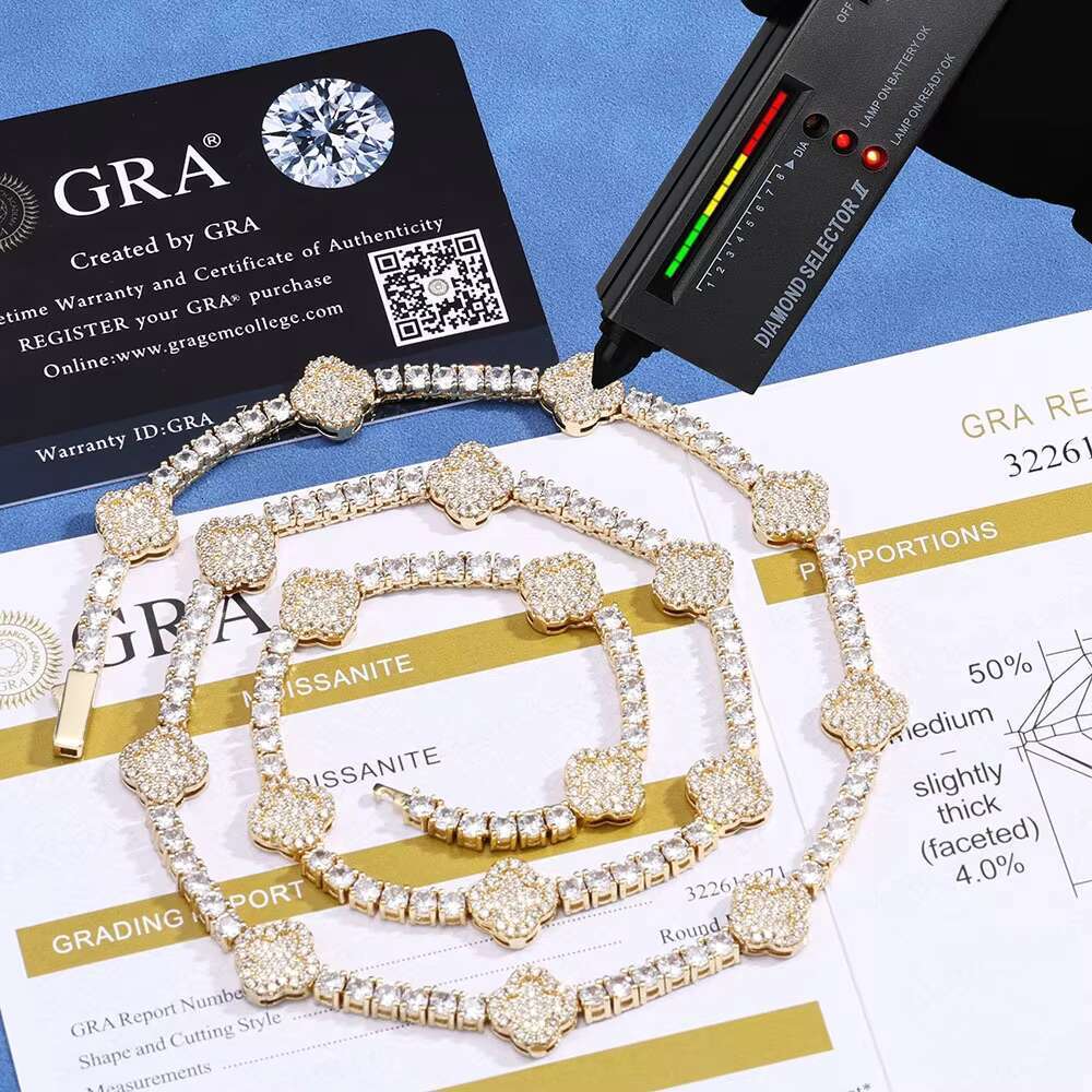 S925 Silver Moissanite Tennis Chain Necklace Cross Border Hip Hop Style Versatile Personality Jewelry