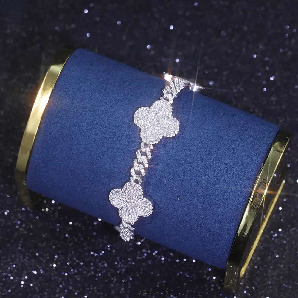 Yu Ying Clover Gold Sterling Sier VVS Moissanite Cuban Link Chain Bracelet for Hip Hop Jewelry