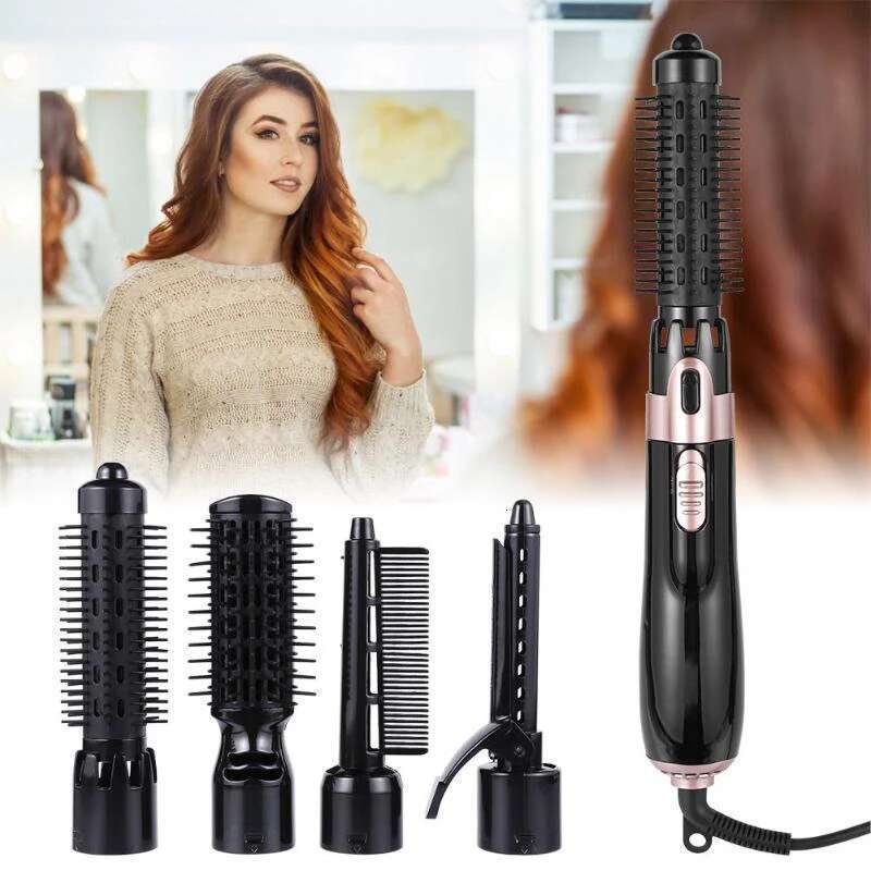4 In 1 Brush Electric Hot Air Comb Multifunction Straightener Curler Negative Ion Hair Dryer